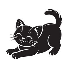 Cute Stretching Kitten Silhouette Vector Illustration