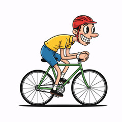 Obraz premium Cartoon Person on Green Bicycle, Retro Style
