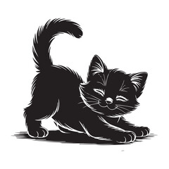 Cute Stretching Kitten Silhouette Vector Illustration