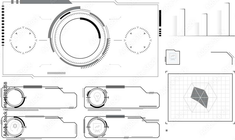 Poster the image depicts a futuristic-looking graphical user interface (gui) with circular and geometric el