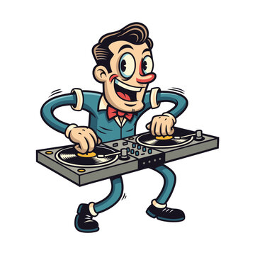 cartoon dj playing turntables clip art preview