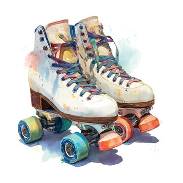 Roller Skates, watercolor painting, vector illustration, isolated on a white background.