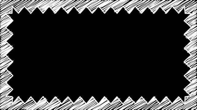 Zigzag frame animated with alpha channel. Wavy edge white line doodle scribble border element motion graphic on transparent background.
