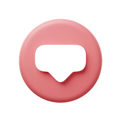 Fototapeta premium A soft, three-dimensional, circular pink button features a dark, recessed speech bubble icon, casting subtle shadows to create depth on a plain black background.
