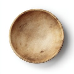 A round wooden bowl with a smooth, natural finish and visible grain patterns, placed on a white background.