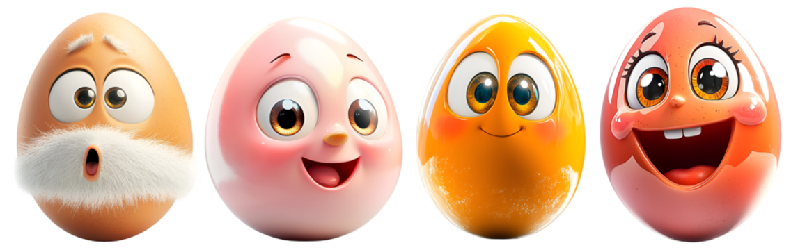Collection of funny cartoon eggs with expressive facial emotions isolated on white background
- Powered by Adobe