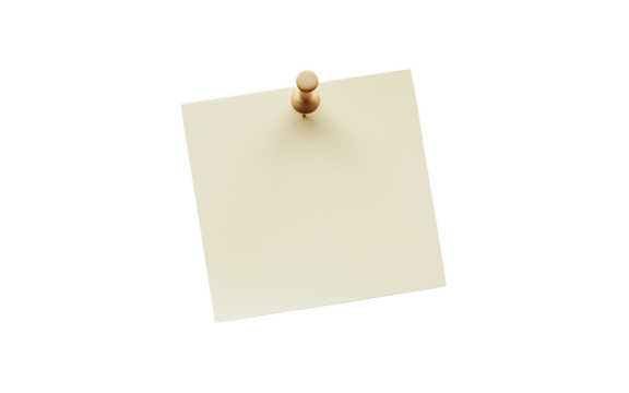 A blank paper note attached to a transparent background with a single pushpin