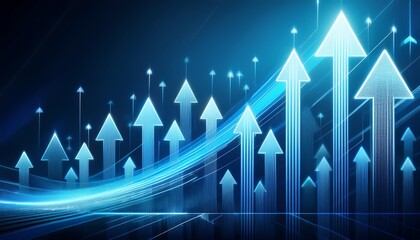 ascending arrows on blue background symbolizing growth opportunities and digital transformation