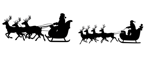 Set Of Classic Santa Sleigh Silhouette with Reindeer Team, Transparent PNG