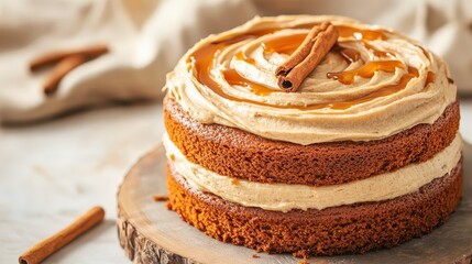 Delicious Homemade Cake with Creamy Frosting and Cinnamon Stick