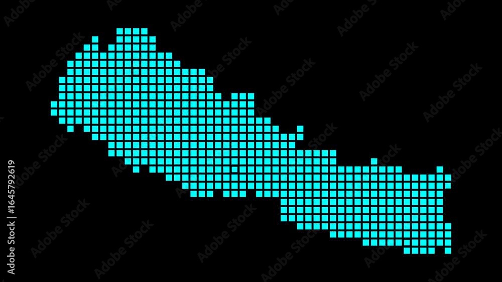 Poster nepal digital map. map of nepal in dotted style. shape of the country filled with rectangles. creati
