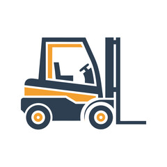 Dark blue and orange forklift icon on white background truck vehicle © fazlay907