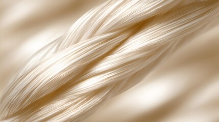 Close-up view of a twisted strand of light beige fibers.