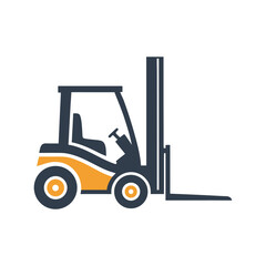 Dark blue and orange forklift truck icon on white background vehicle industrial 1