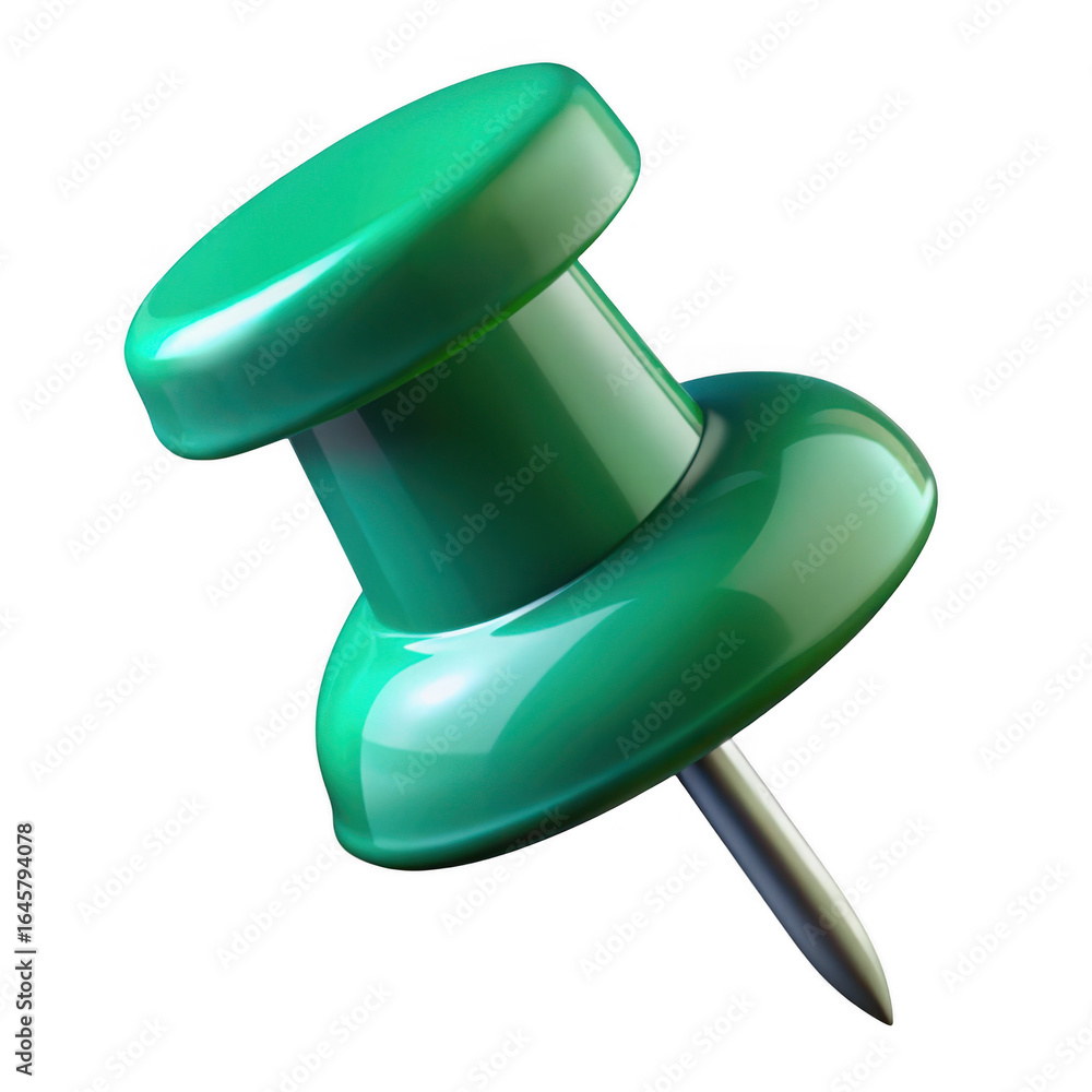 Poster 3d green push pin isolated on transparent background