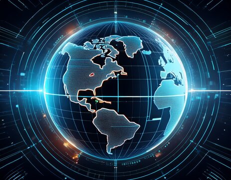 futuristic technological globe with advanced hud interface and cybersecurity protection display - Powered by Adobe