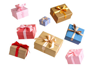 Colorful Gift Boxes Falling in Mid-Air, Isolated on Transparent Background
