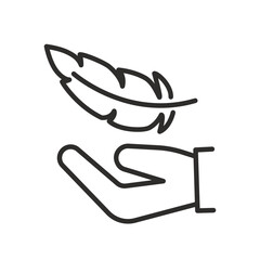concept lightweight, hand and feather icon, lightness, plumelet linear vector illustration eps10
