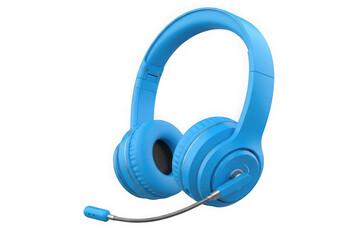 Bright blue wireless headphones with microphone isolated on transparent background
