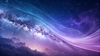 Cosmic Galaxy Landscape with Nebula Clouds and Starry Night Sky