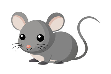 Cute cartoon gray mouse with big eyes and a long tail