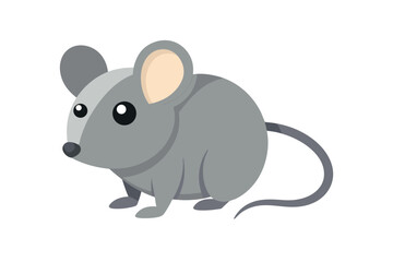 Fototapeta premium Cute cartoon gray mouse with big ears and long tail on white background