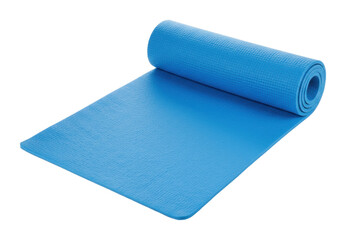 Obraz premium Yoga practice essentials blue exercise mat home gym product indoor top-down fitness routine. Cut out png