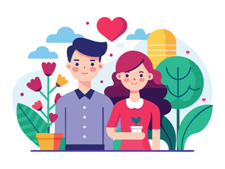 Flat valentine illustration with exaggerated proportion couple in love