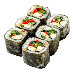 Fresh Vegetable Sushi Rolls with Tofu and Peppers on a White Background on transparent background