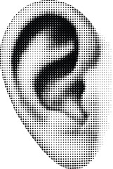 "Halftone Ear Illustration in Black and White"