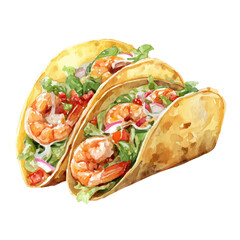 Shrimp Tacos, watercolor painting, vector illustration, isolated on a white background.