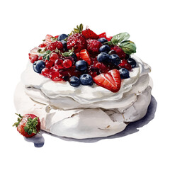 Pavlova, watercolor painting, vector illustration, isolated on a white background.