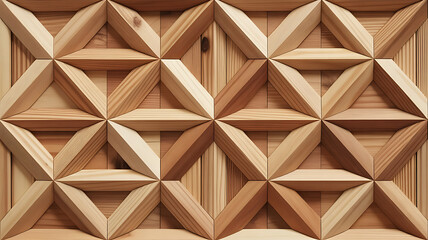 A geometric pattern of three-dimensional wooden triangles creating a textured surface.