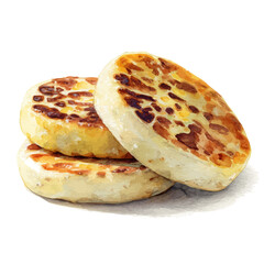 Arepas, watercolor painting, vector illustration, isolated on a white background.