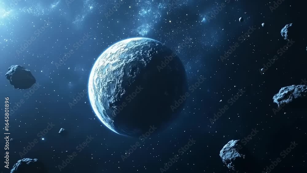 Wall mural planet in outer space with asteroids