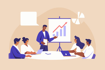 Business meeting with presentation of growth chart