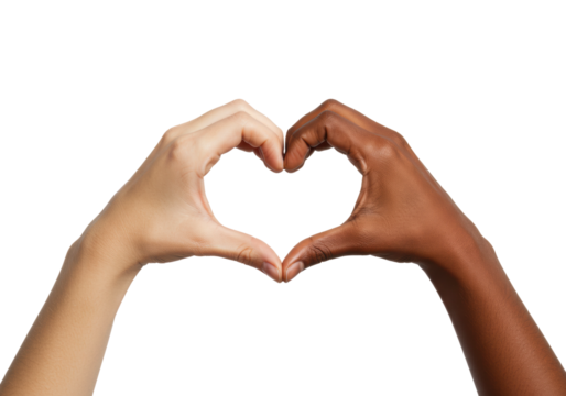 Unity in diversity hands forming heart shape studio minimalist love concept. Cut out png
