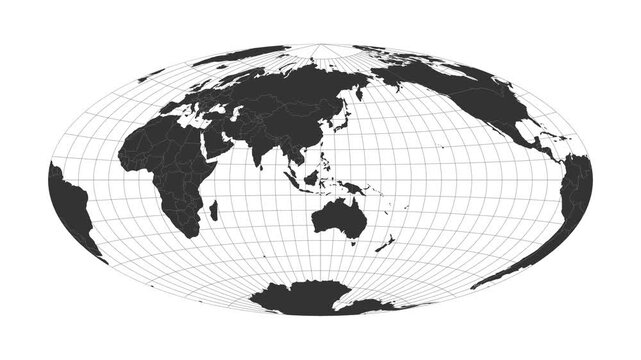 World map. Aitoff projection. Animated projection. Loopable video.