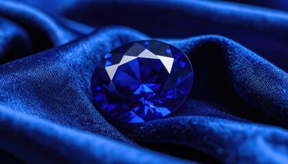 Radiant Blue Gemstone on Luxurious Satin Fabric Background