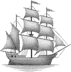 Vintage Halftone Sailing Ship Illustration in Stipple Dot Style © Tahreem Khan