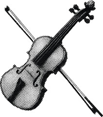 Vintage Halftone Violin and Bow Illustration in Stipple Dot Style © Tahreem Khan