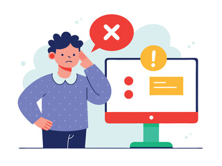 Frustrated Person Facing Computer Error or Login Issue Illustration