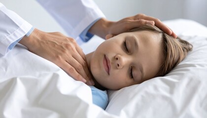 Caring Doctor Comforting Young Child in a Hospital Bed Setting