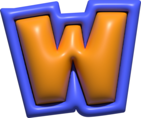 3d rendered illustration of a character, Cartoon Style Inflated Letter W Sign Symbol Graphic Element