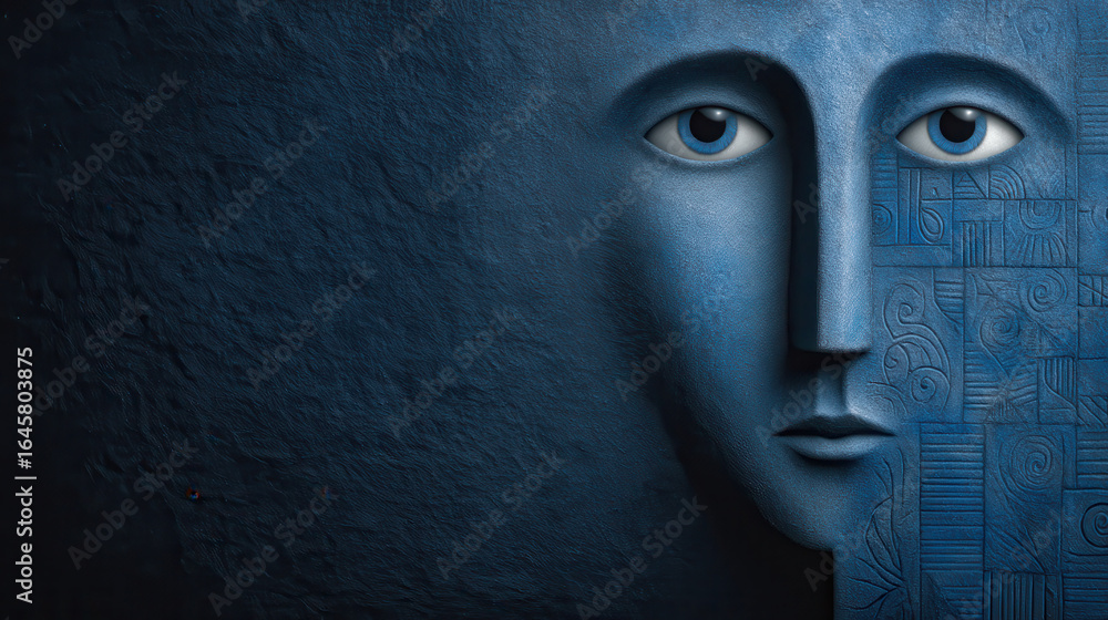 Poster exploring the duality of the human psyche through light and shadow with abstract symbols of fear and