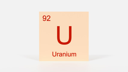 Uranium Element 3D Render - Periodic Table Box with Atomic Number 92, Scientific Education, Chemistry Classroom, Modern Science Poster, and Laboratory Wall Art