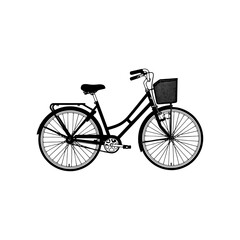 Vector illustration of a classic bicycle with a basket on the front, made in clean line art. This is an eco-friendly form of transportation, perfect for a design or logo.
