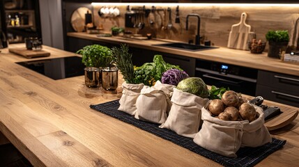Fototapeta premium Riverbank Herb Drying Station with Morning Light and Woven Baskets