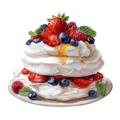 Watercolor vector illustration of Pavlova, isolated on white background.