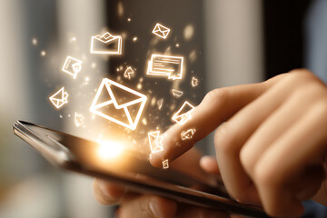 Experience the magic of instant communication as glowing email icons stream from a smartphone screen, connecting you to the world with vibrant digital energy.